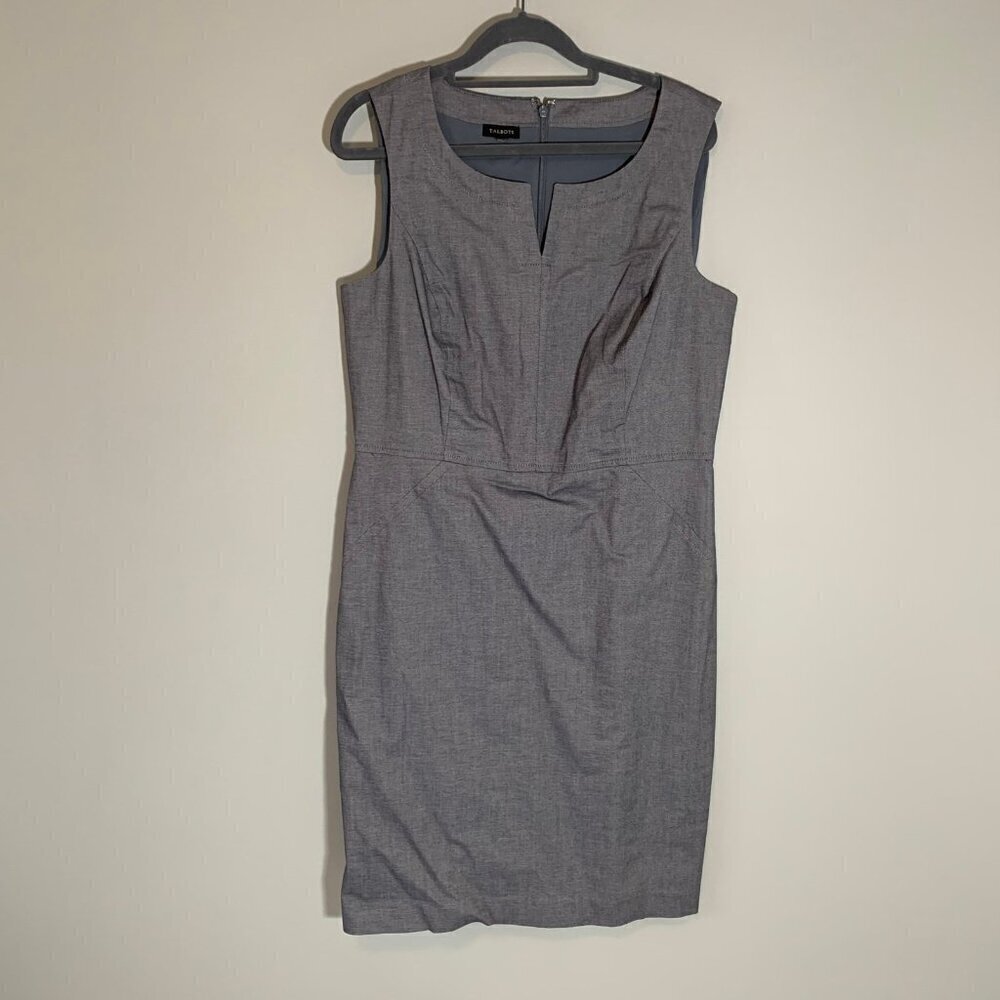 Talbots Sheath Dress Women 10 Grey Notched Neck Sleeveless Career Professional